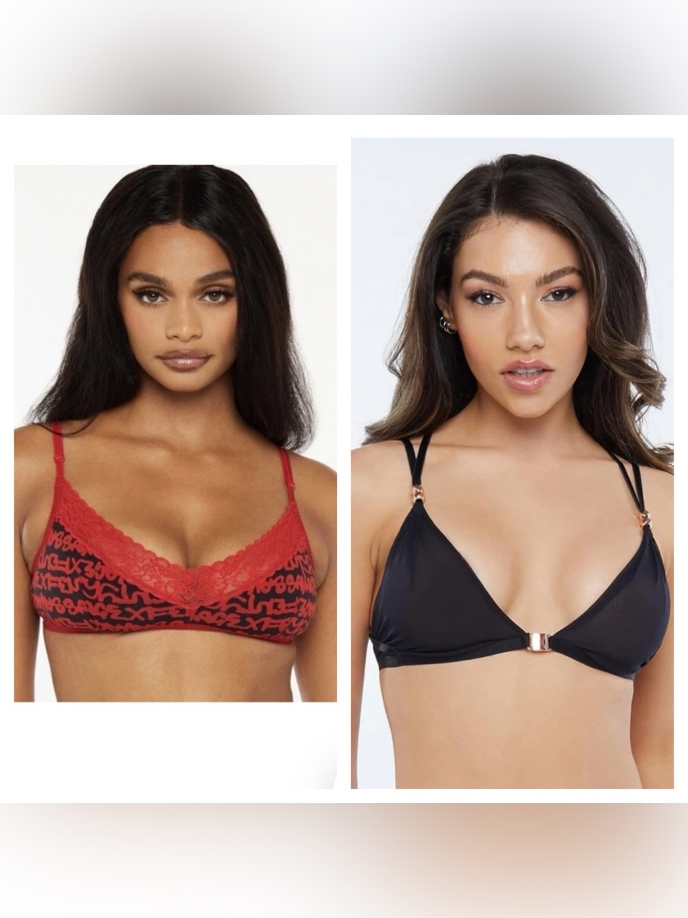 SAVAGE FENTY 2 PC BUNDLE RED/BLACK LACE BRALETTE BLACK MESH STRAPPY BRALETTE NEW